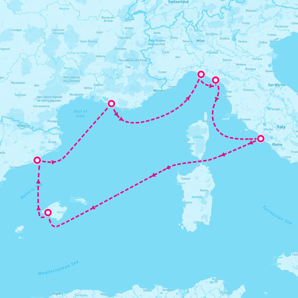 MSC World Europa itinerary map for August 29, 2027 (7 nights)