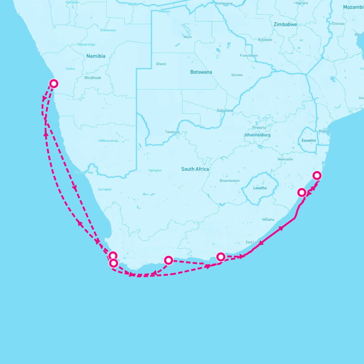 Nautica itinerary map for May 9, 2024 (12 nights)