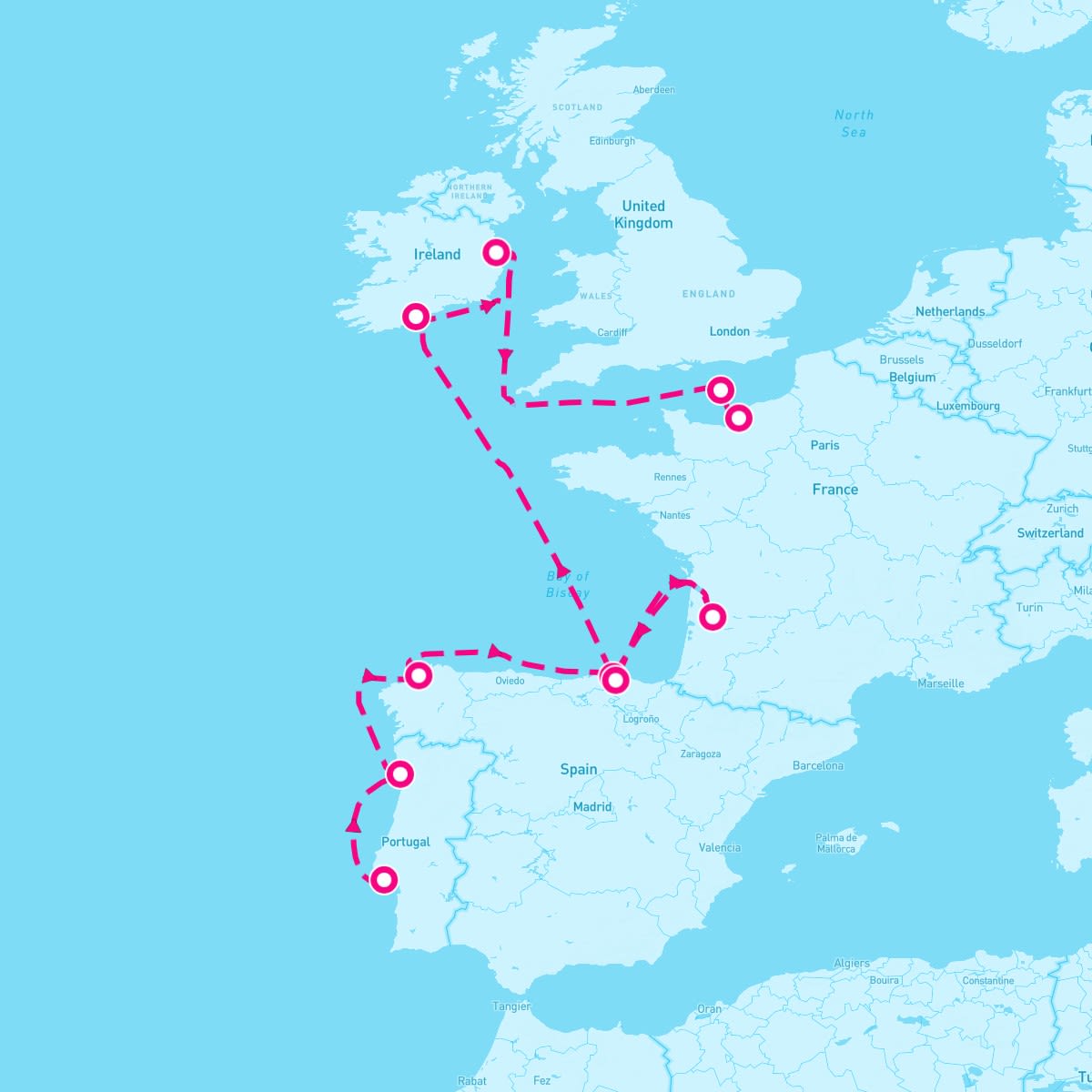 Nautica itinerary map for June 14, 2024 (10 nights)