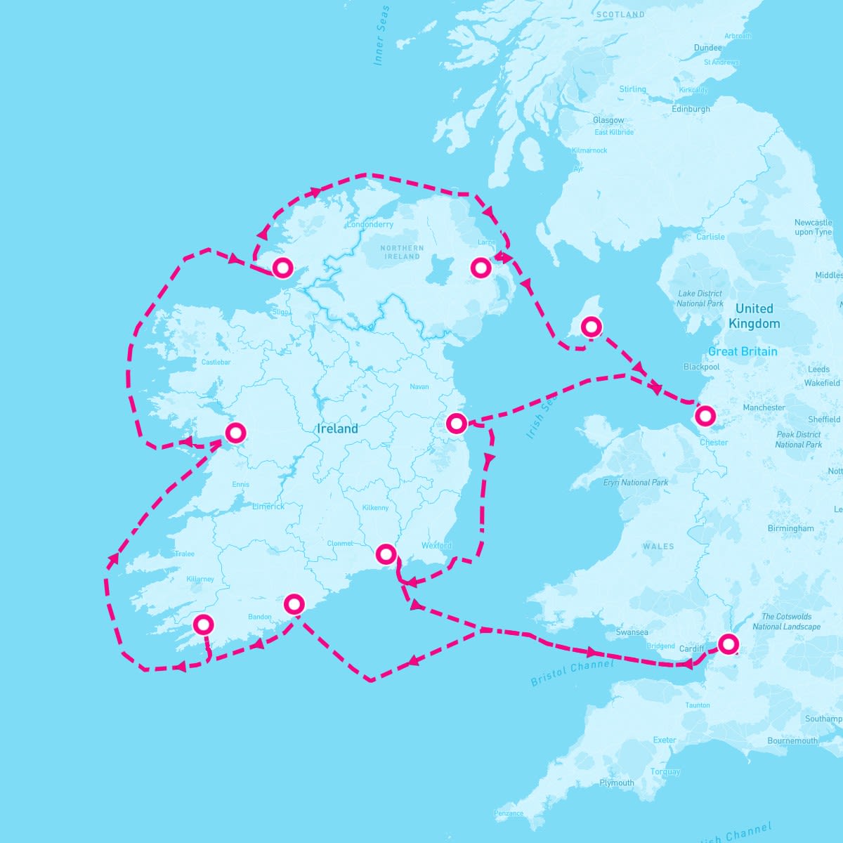 Nautica itinerary map for August 4, 2024 (10 nights)