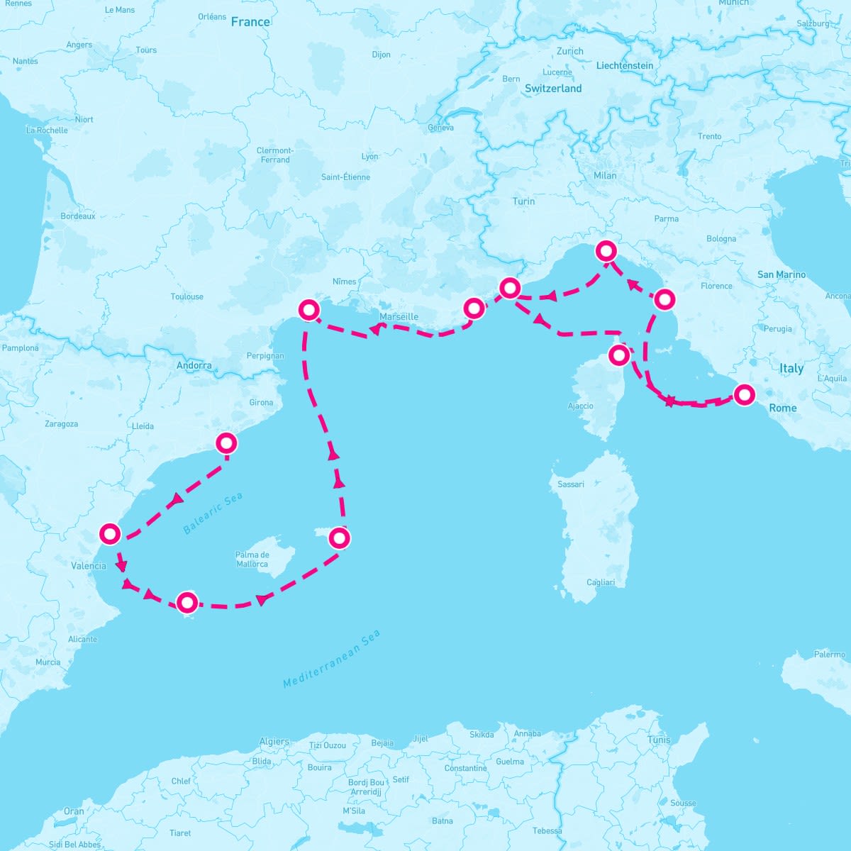 Nautica itinerary map for June 17, 2025 (10 nights)