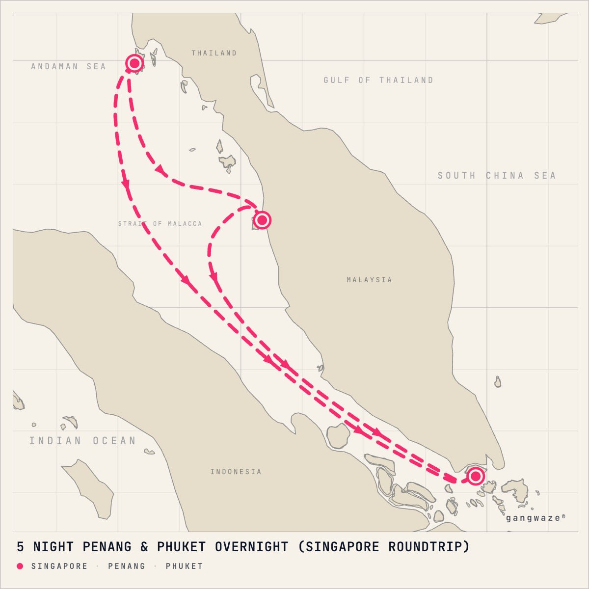 Navigator of the Seas May 24, 2027 itinerary map: round trip from Singapore, calling at Penang, Phuket