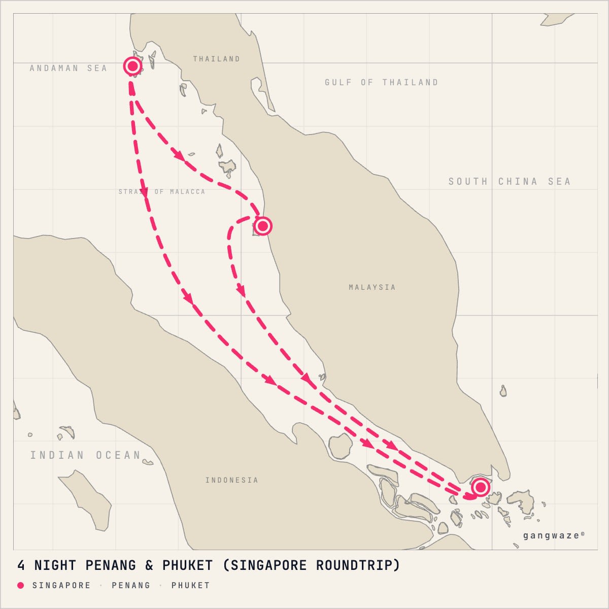 Navigator of the Seas August 10, 2027 itinerary map: round trip from Singapore, calling at Penang, Phuket