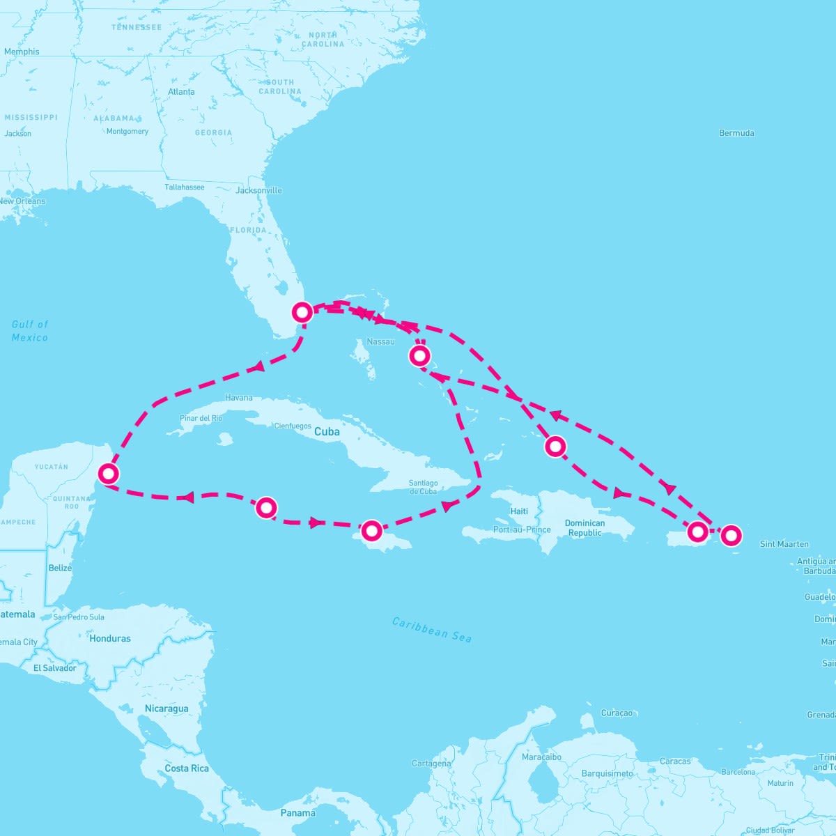 MS Nieuw Amsterdam itinerary map for February 2, 2025 (14 nights)