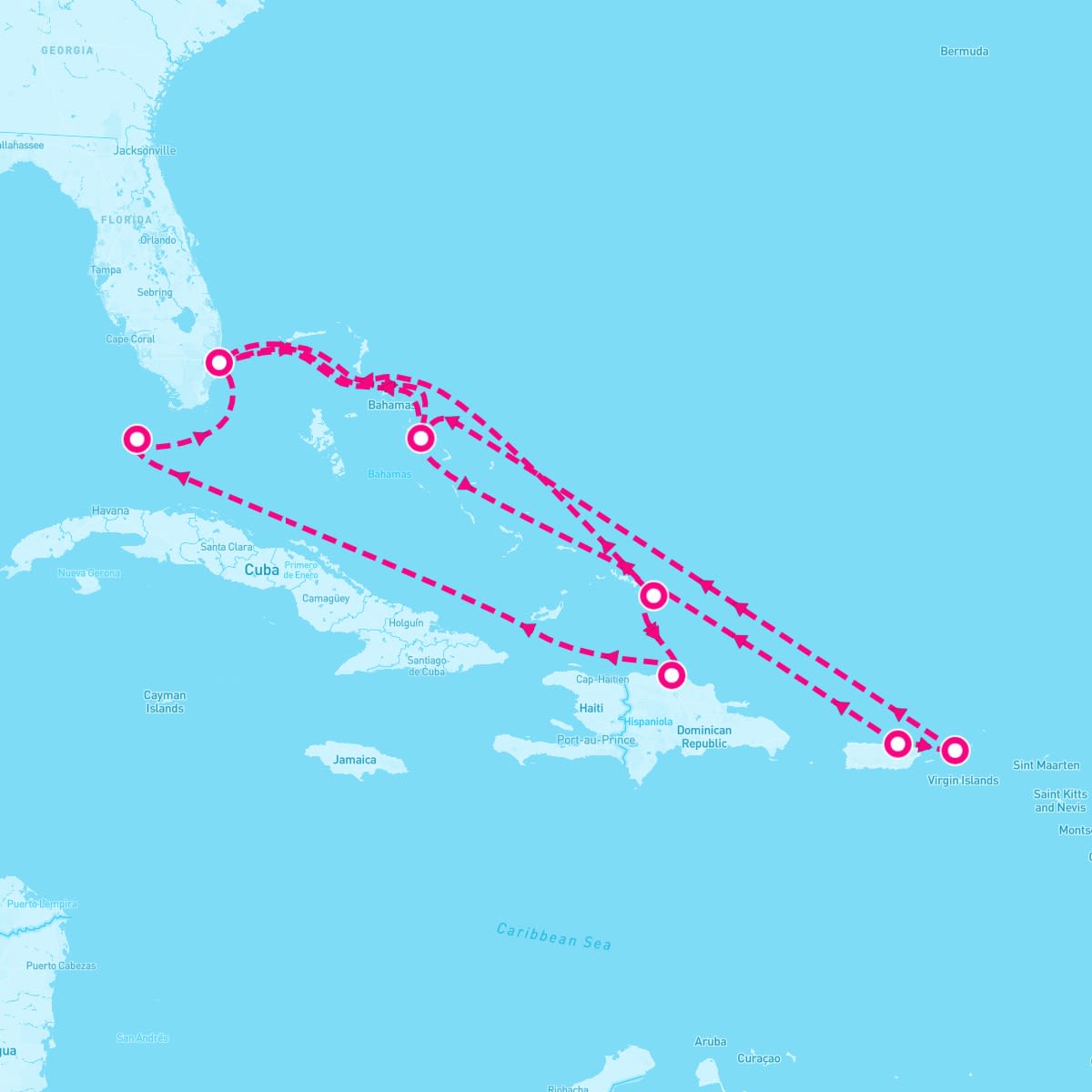 MS Nieuw Amsterdam itinerary map for February 16, 2025 (14 nights)