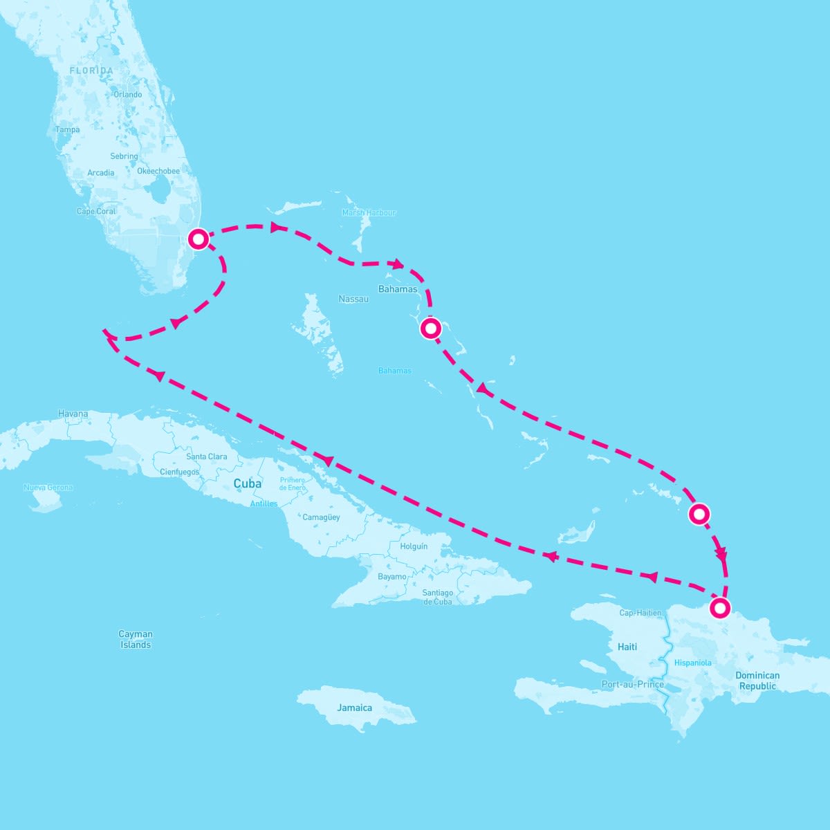 MS Nieuw Amsterdam itinerary map for March 9, 2025 (7 nights)