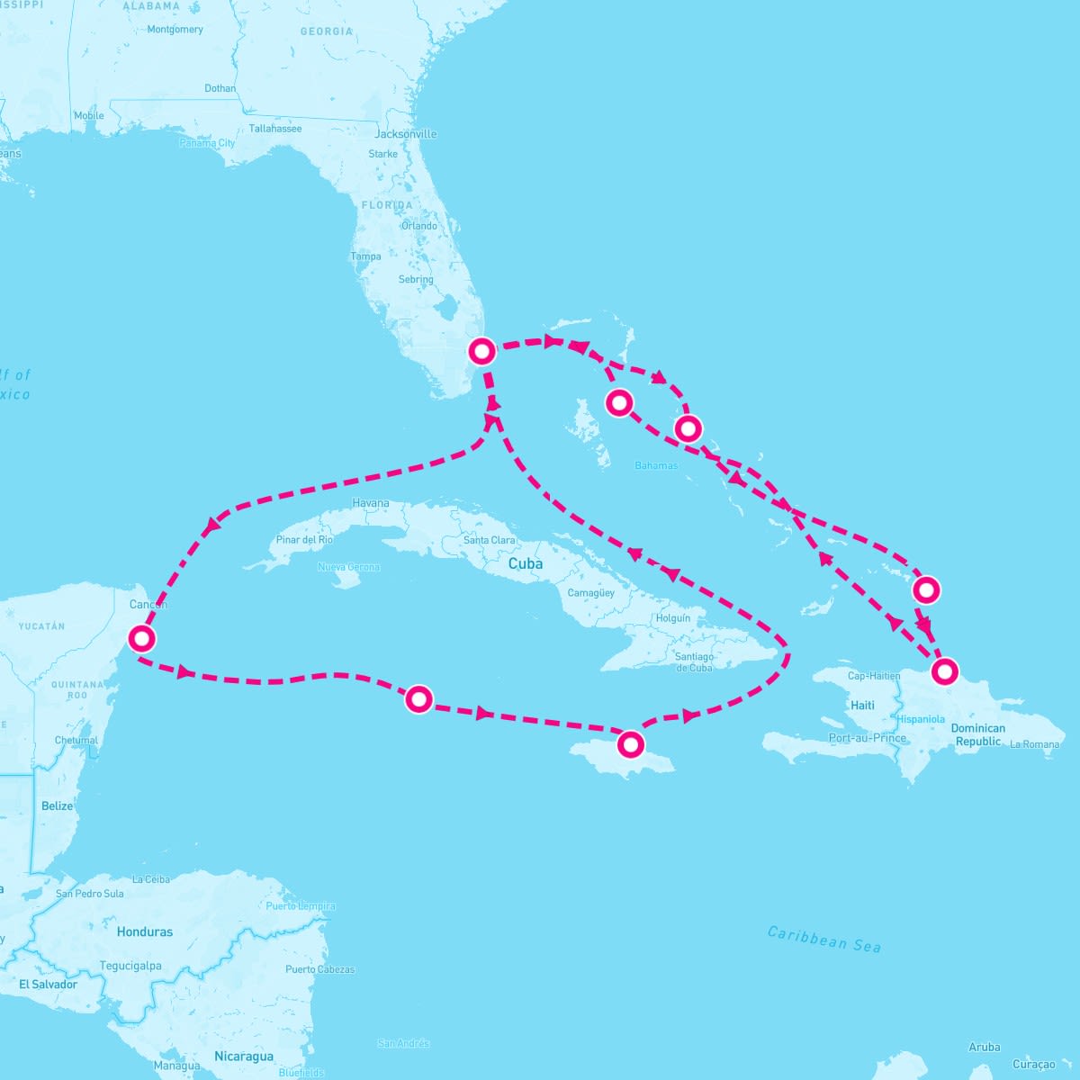 MS Nieuw Statendam itinerary map for February 25, 2024 (14 nights)