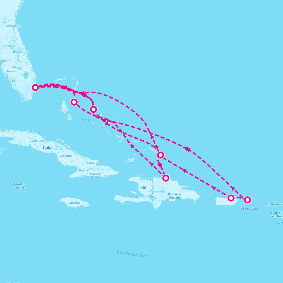 MS Nieuw Statendam itinerary map for December 7, 2024 (14 nights)