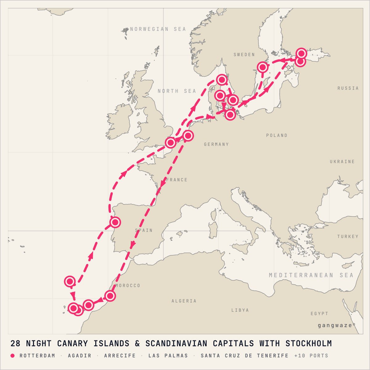 MS Nieuw Statendam itinerary map for April 1, 2028 (28 nights)