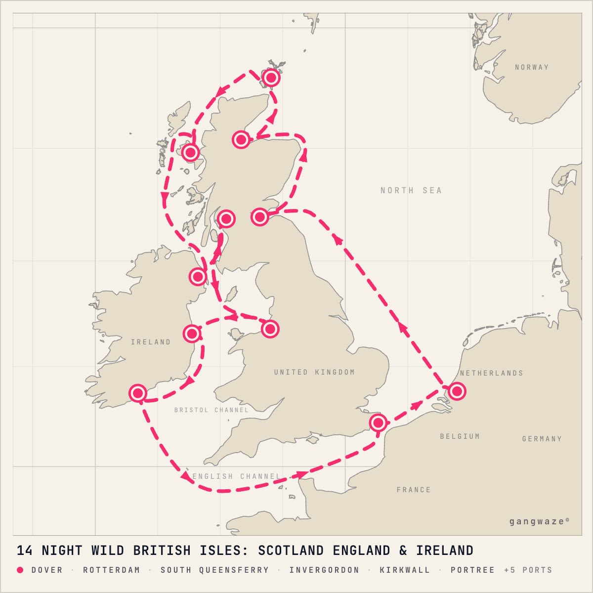 MS Nieuw Statendam April 28, 2028 itinerary map: round trip from Dover, calling at Rotterdam, South Queensferry, Invergordon, Kirkwall, Portree, Belfast, Greenock, Liverpool, Dun Laoghaire, Cobh