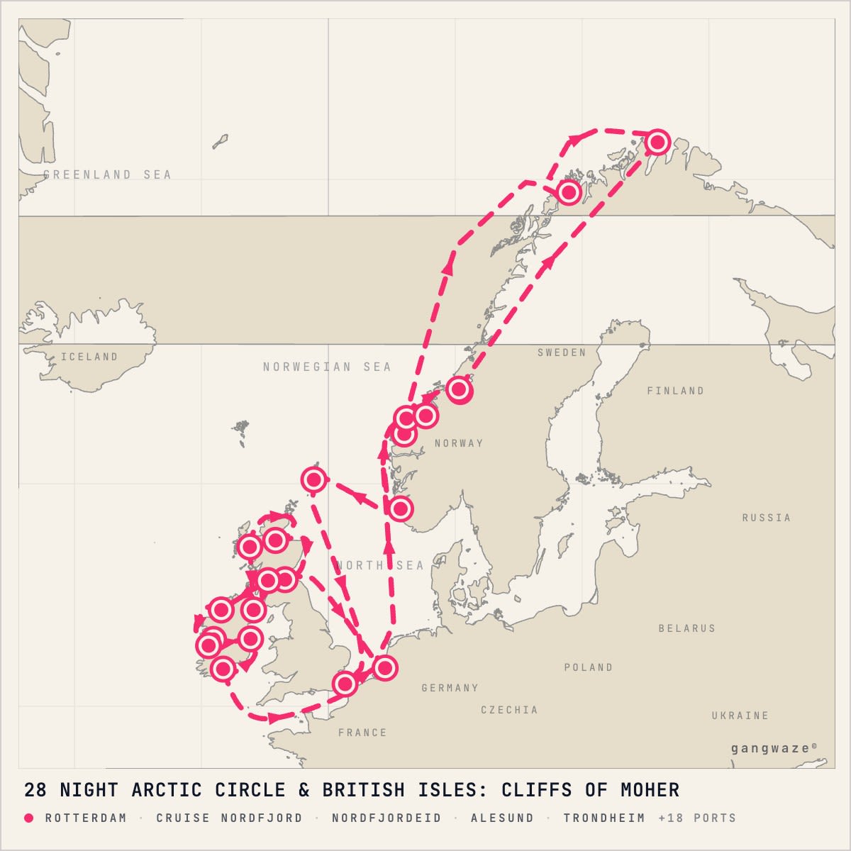 MS Nieuw Statendam itinerary map for May 13, 2028 (28 nights)