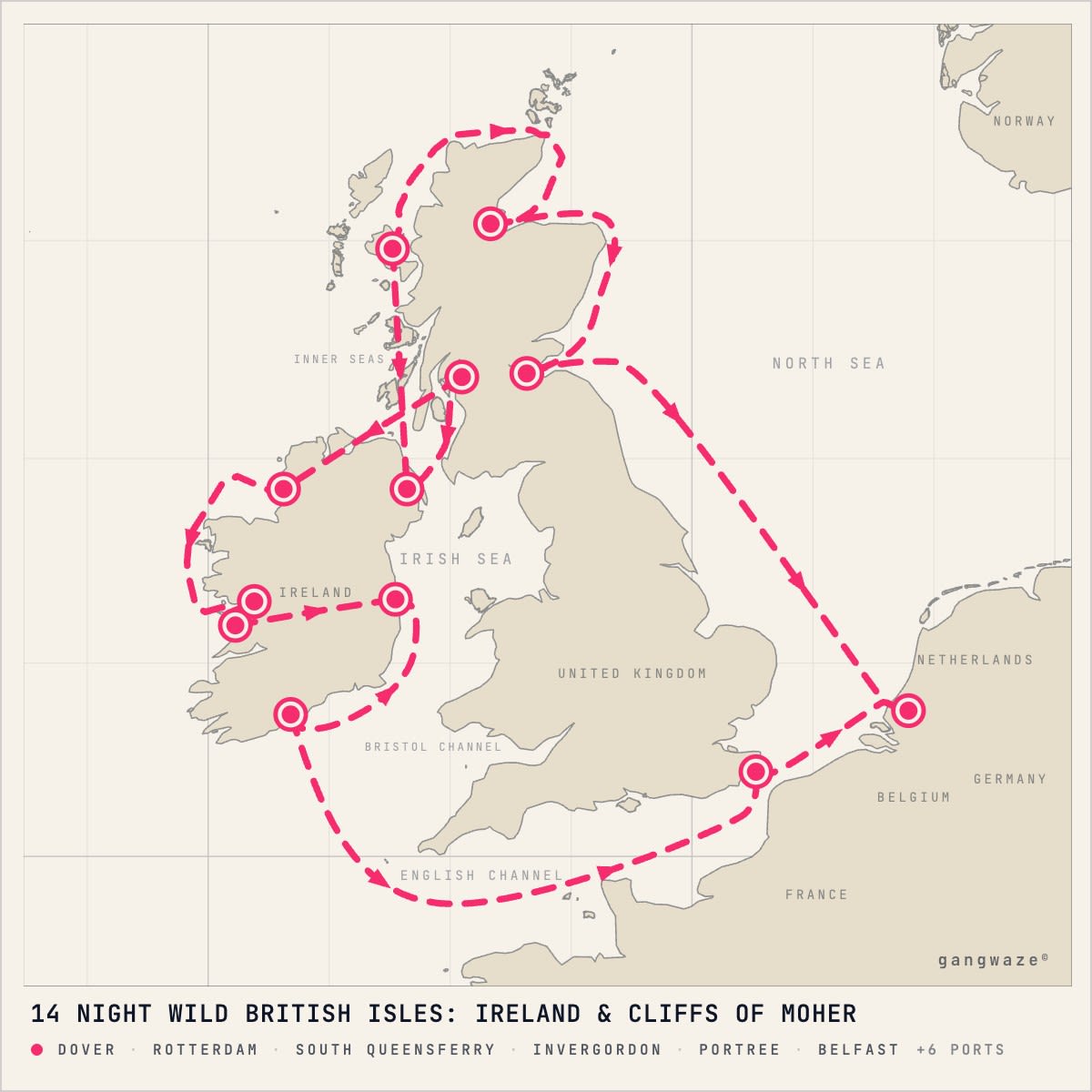 MS Nieuw Statendam itinerary map for May 26, 2028 (14 nights)