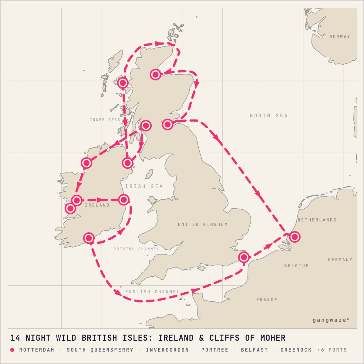 MS Nieuw Statendam itinerary map for May 27, 2028 (14 nights)