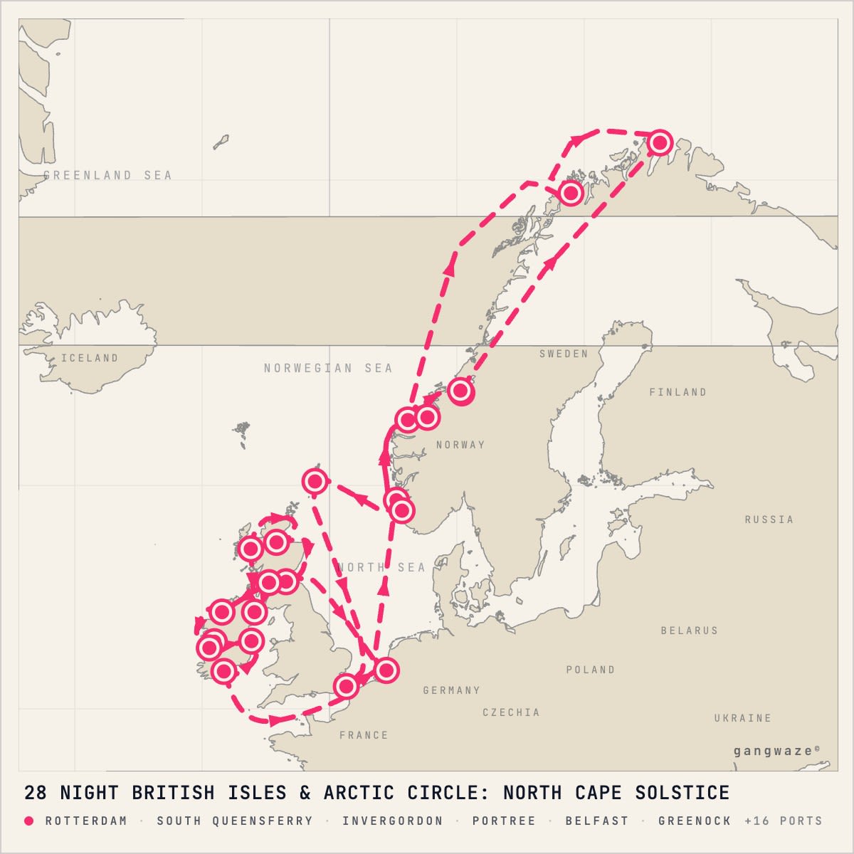 MS Nieuw Statendam itinerary map for May 27, 2028 (28 nights)
