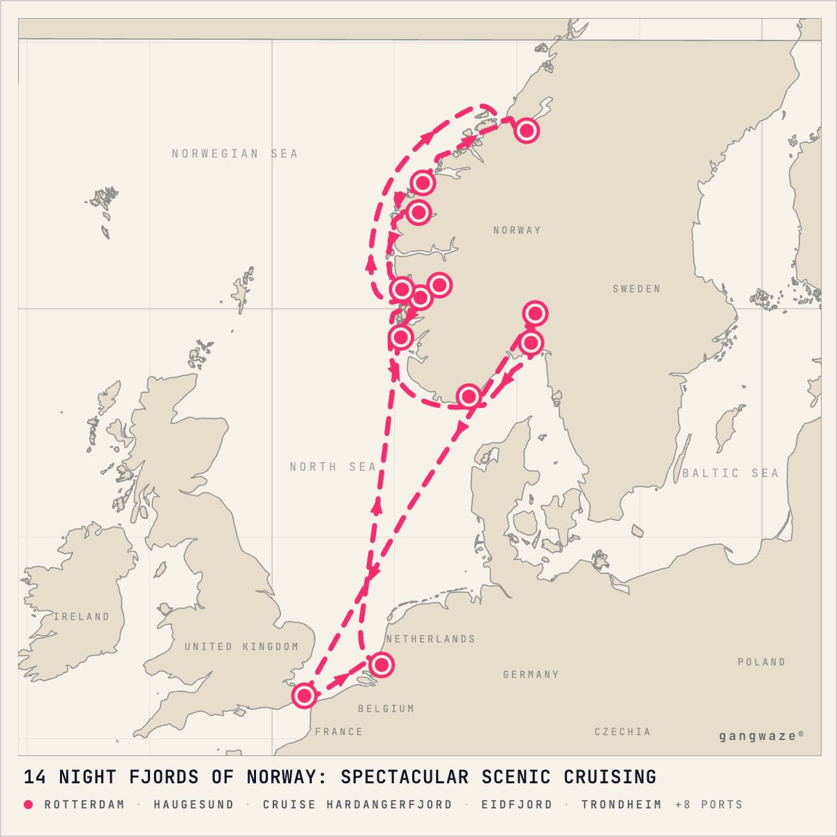 MS Nieuw Statendam itinerary map for July 22, 2028 (14 nights)