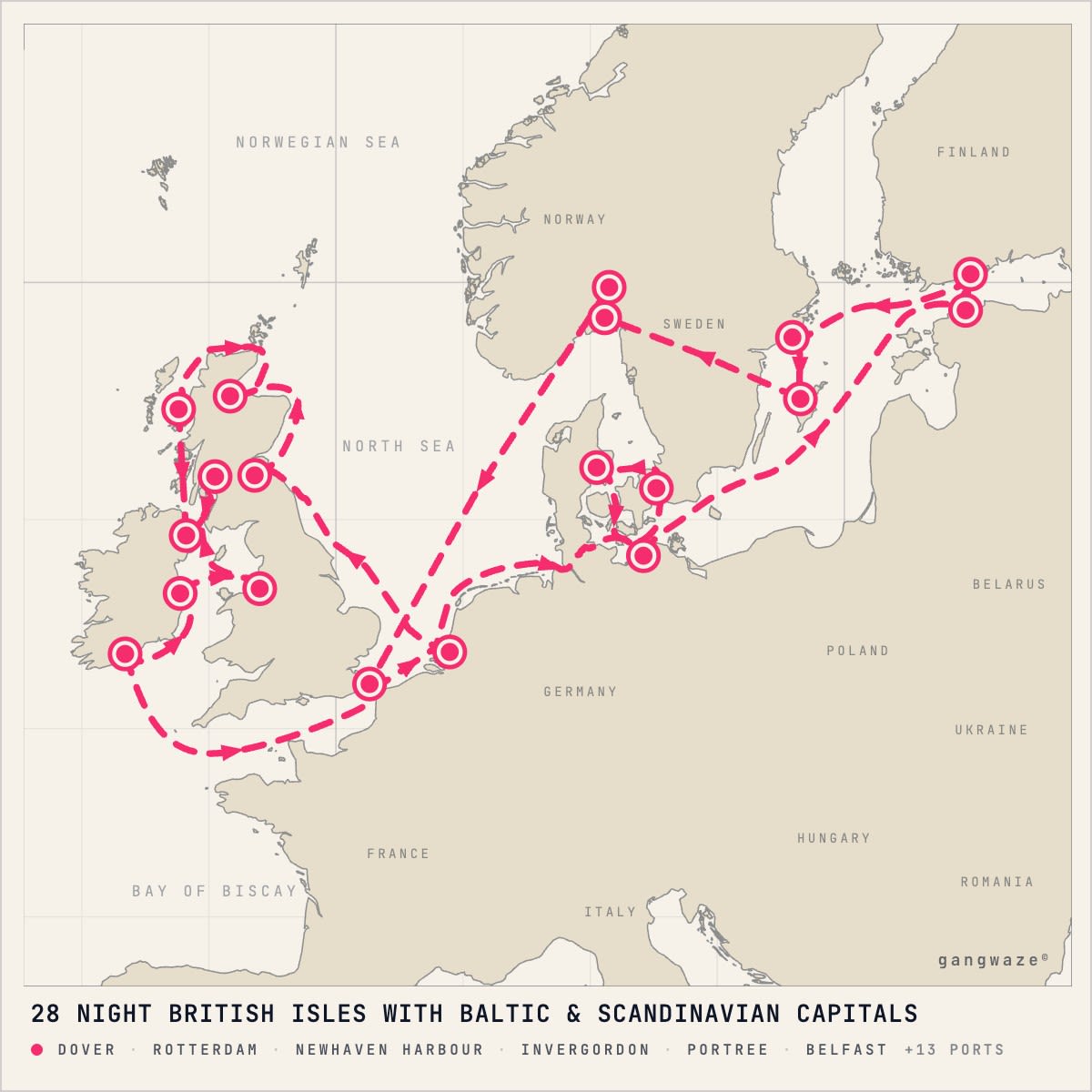 MS Nieuw Statendam itinerary map for August 4, 2028 (28 nights)
