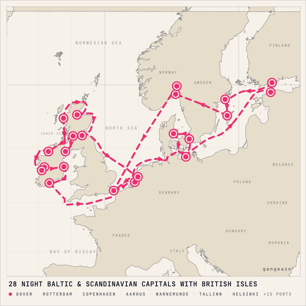 MS Nieuw Statendam itinerary map for August 18, 2028 (28 nights)
