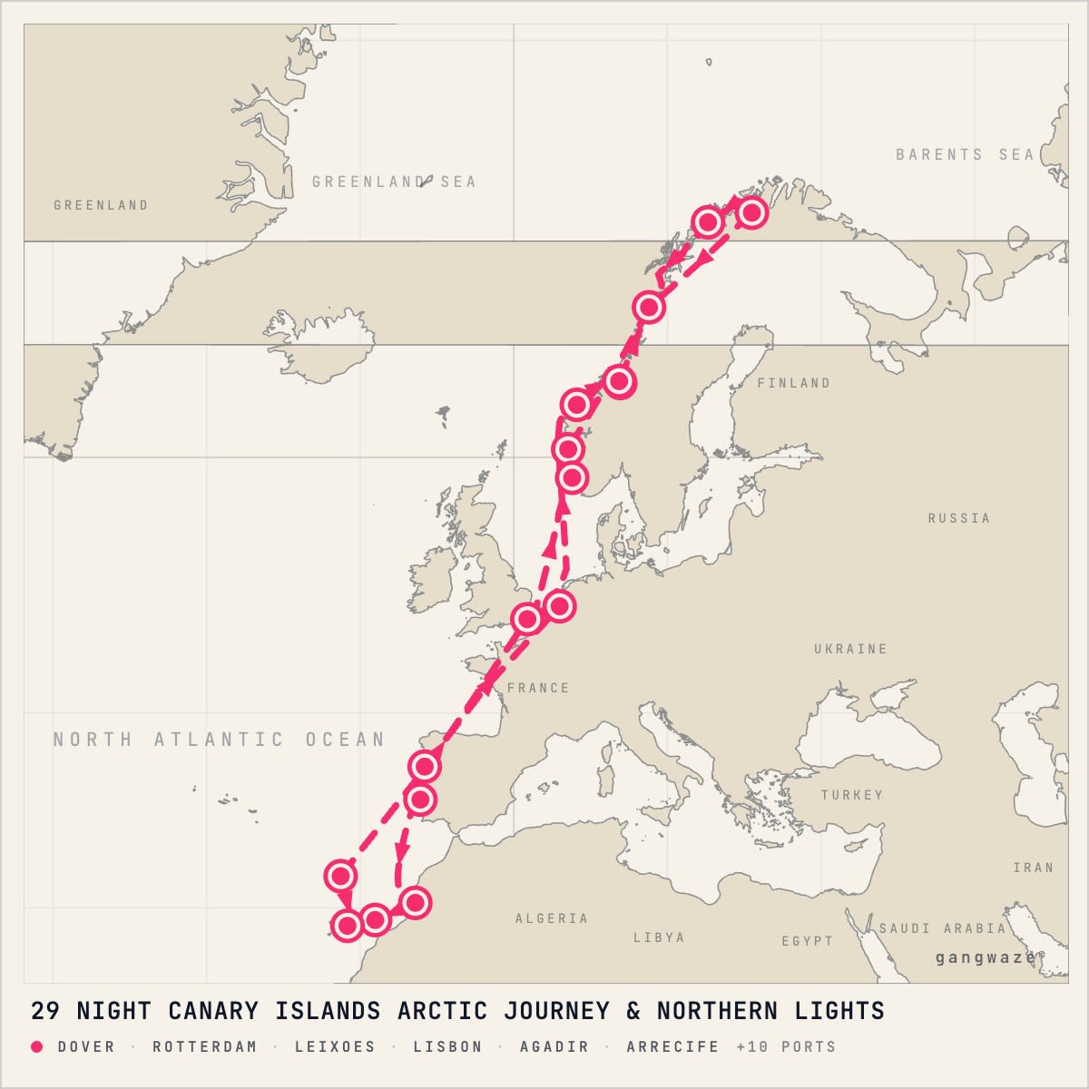 MS Nieuw Statendam itinerary map for October 27, 2028 (29 nights)