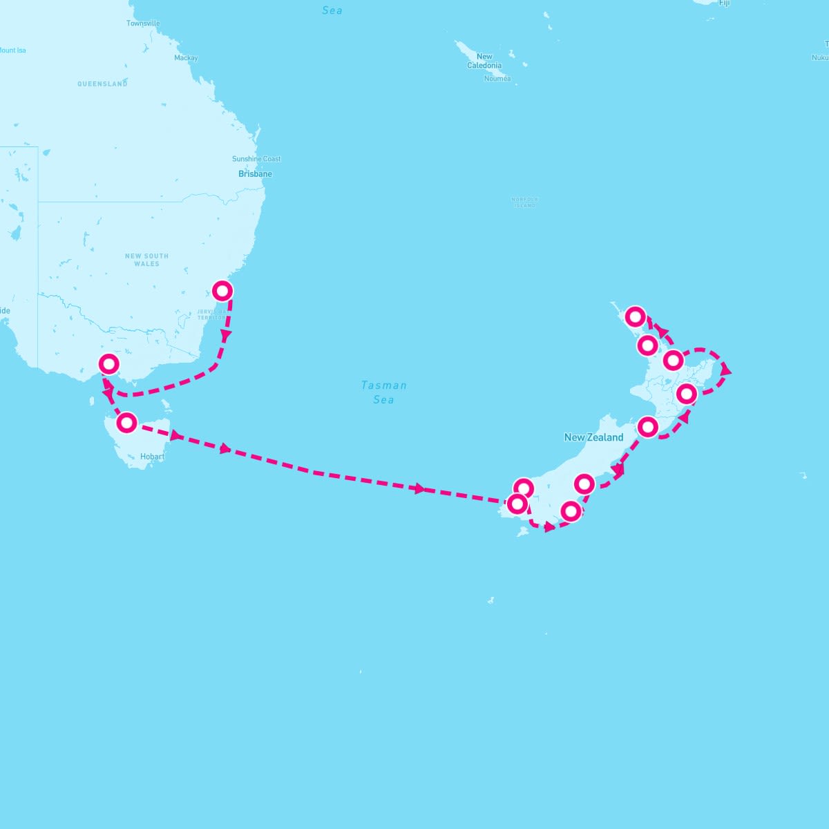 MS Noordam itinerary map for February 15, 2026