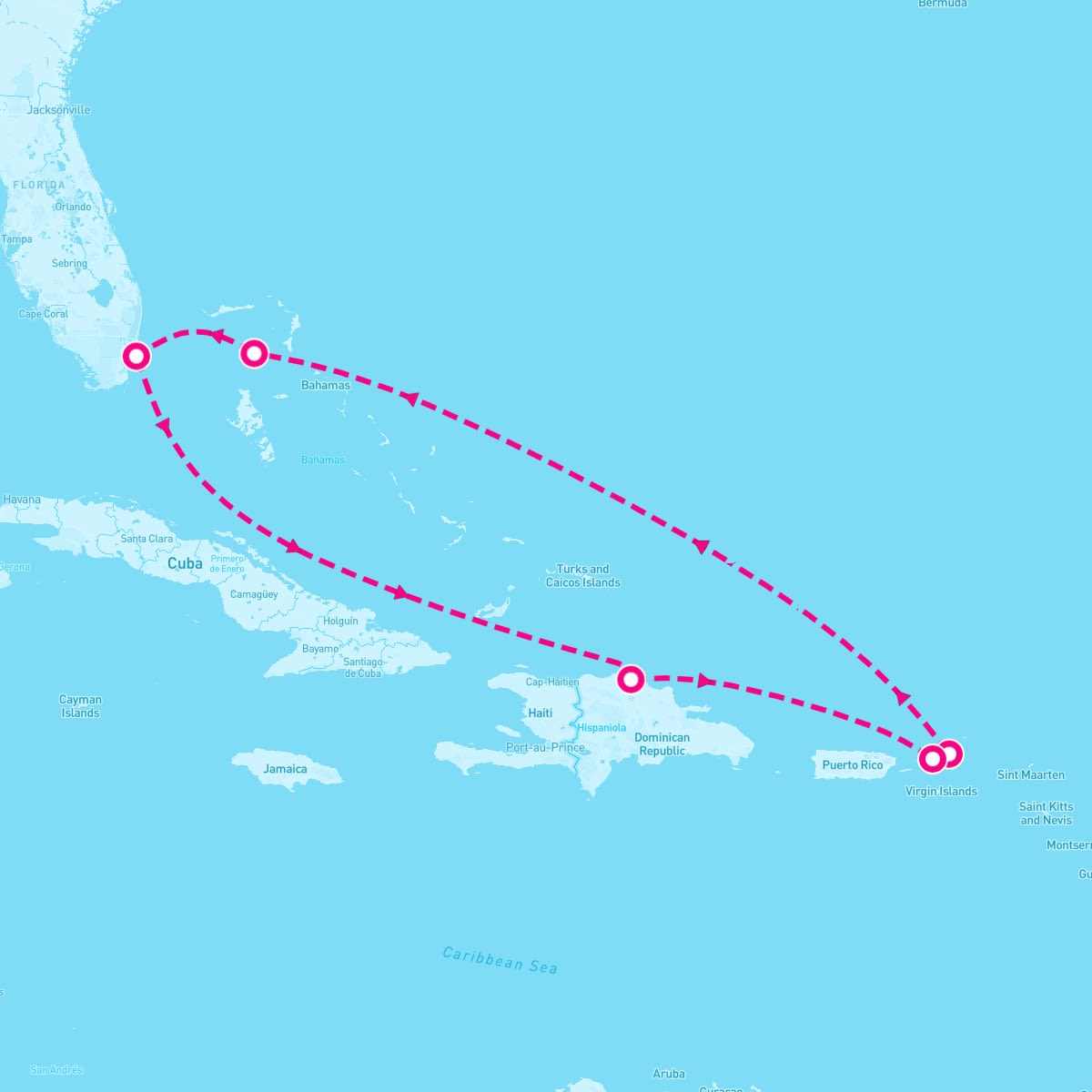 Norwegian Aqua itinerary map for December 28, 2025