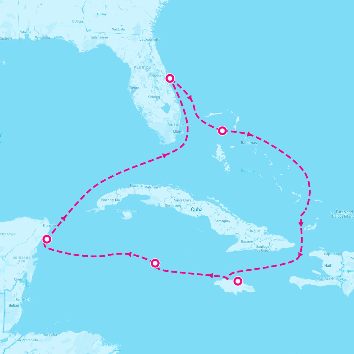 Norwegian Aqua itinerary map for October 31, 2027