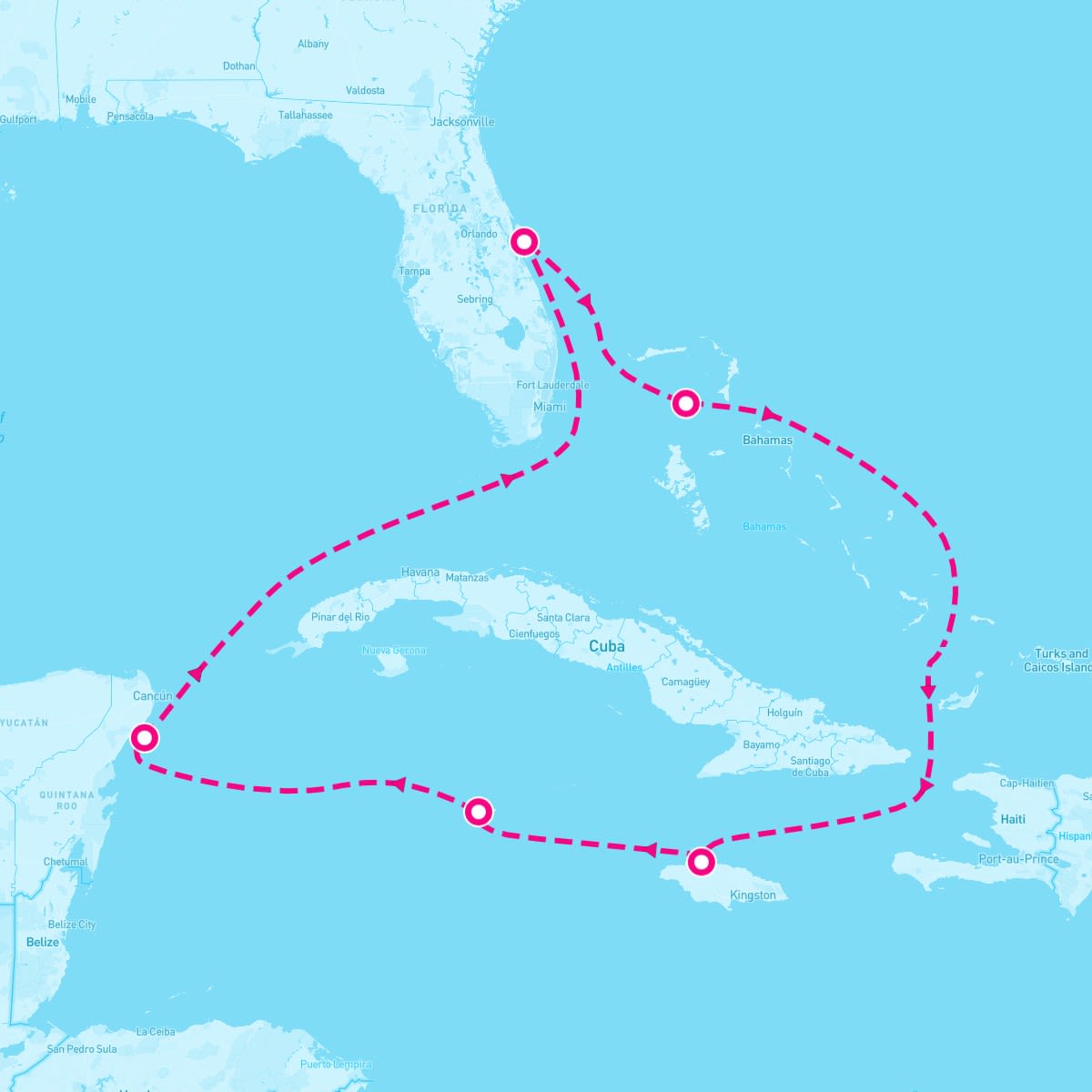 Norwegian Aqua itinerary map for March 12, 2028