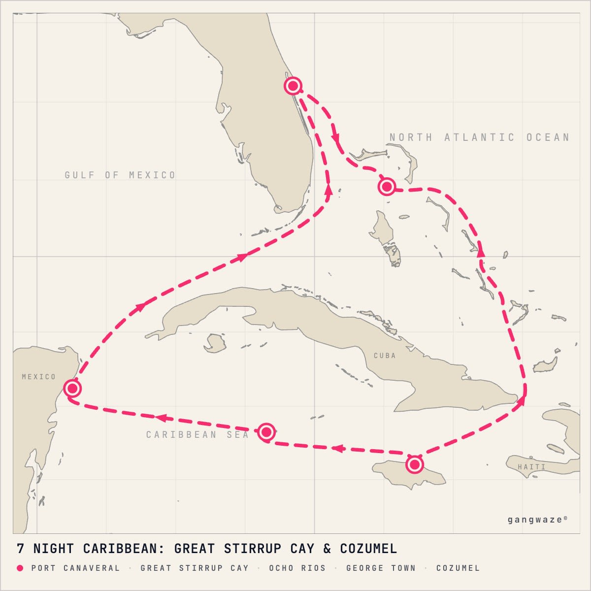 Norwegian Aqua itinerary map for April 16, 2028 (7 nights)