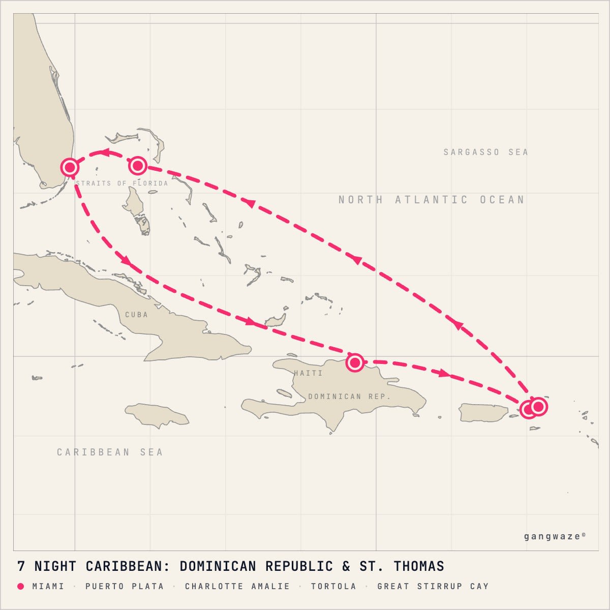 Norwegian Aura itinerary map for April 22, 2028 (7 nights)