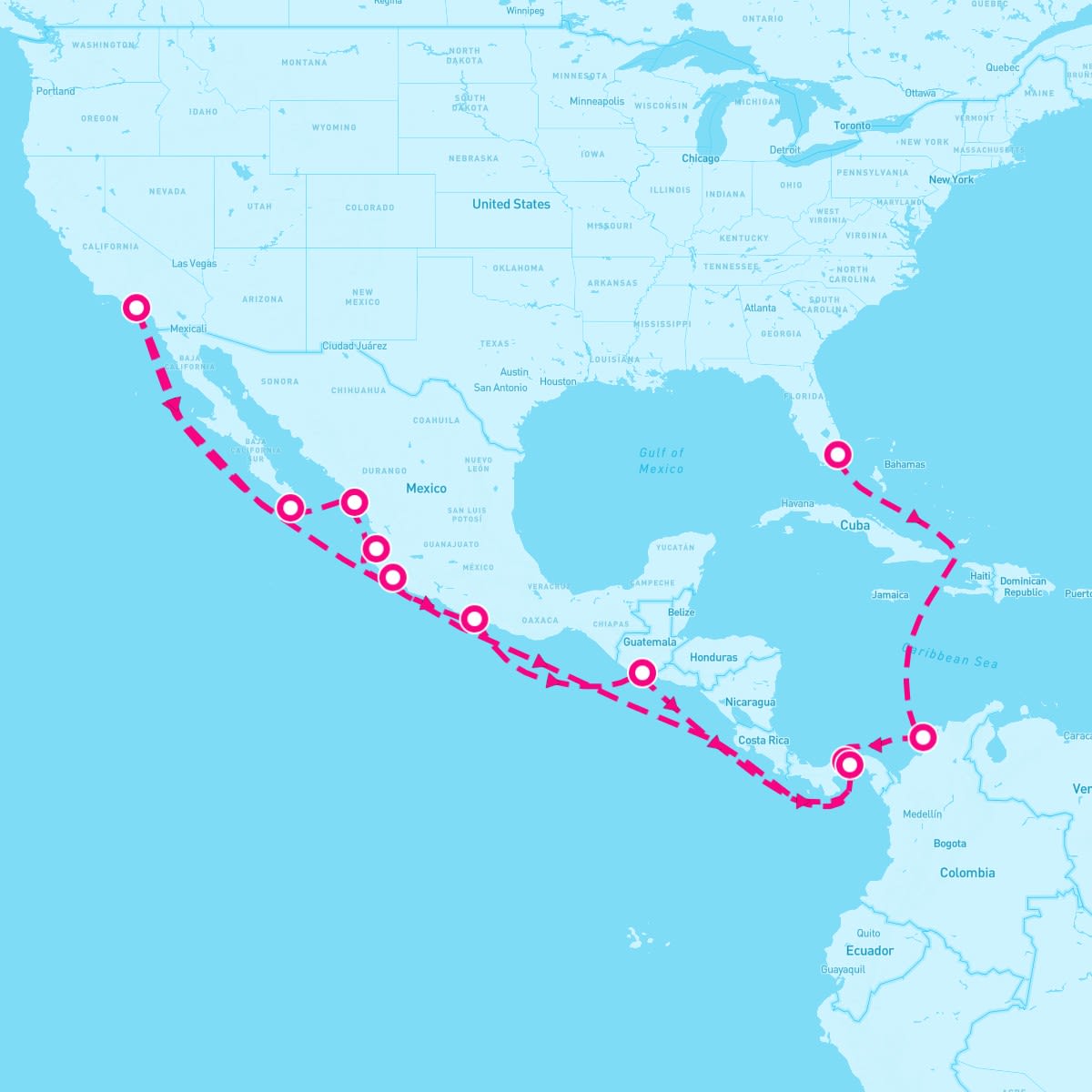 Norwegian Bliss itinerary map for January 27, 2024 (15 nights)