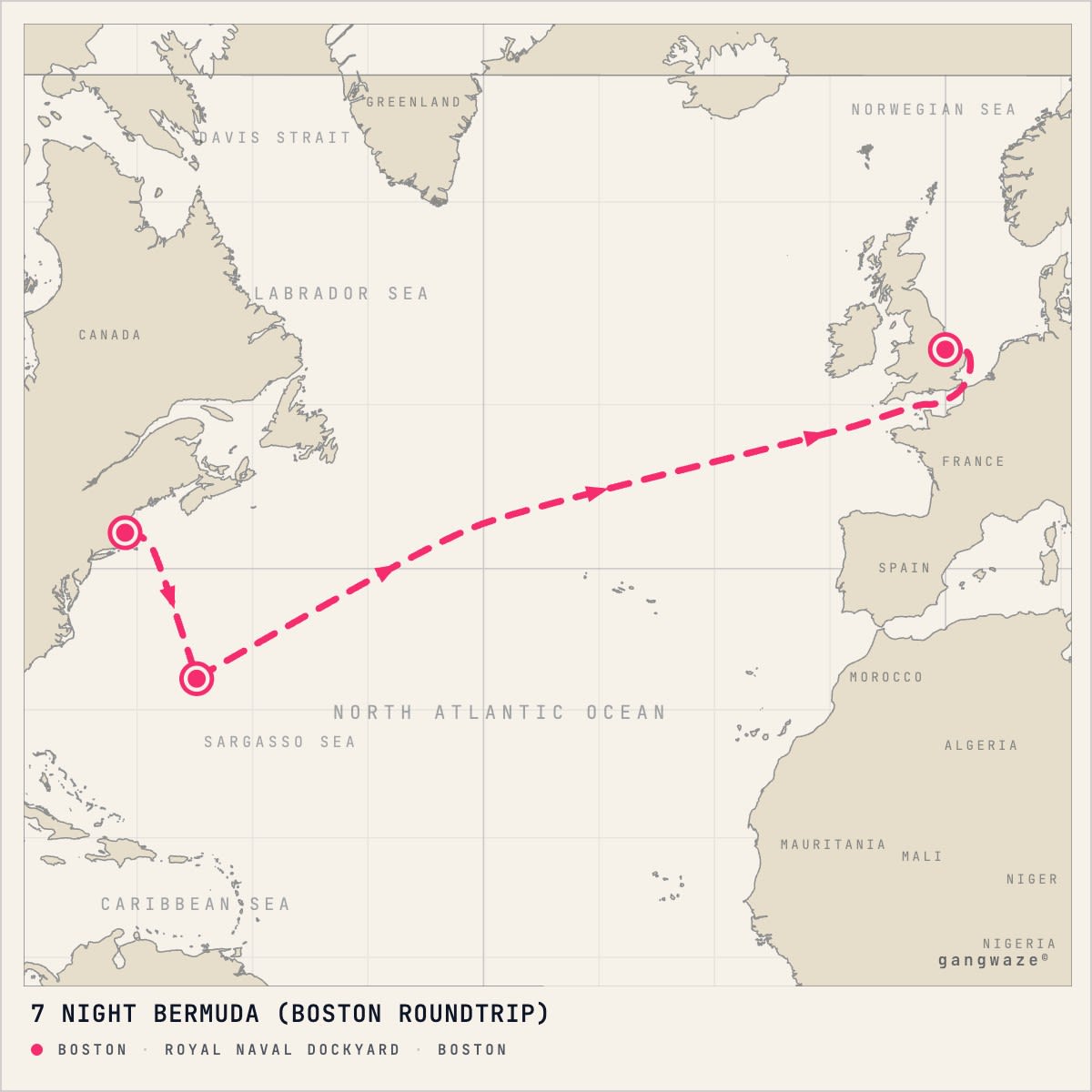 Norwegian Breakaway itinerary map for May 7, 2028 (7 nights)