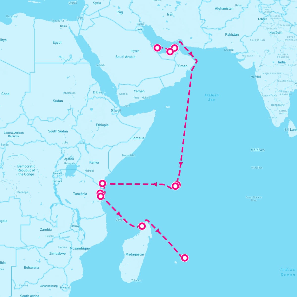 Norwegian Dawn itinerary map for January 3, 2024 (17 nights)