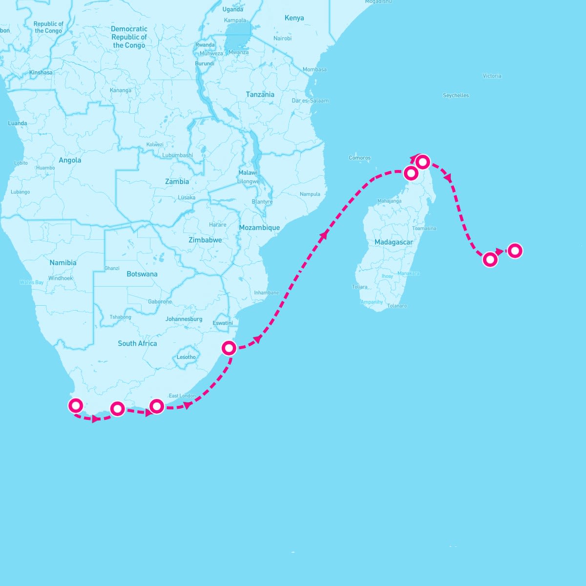 Norwegian Dawn itinerary map for February 13, 2024 (12 nights)