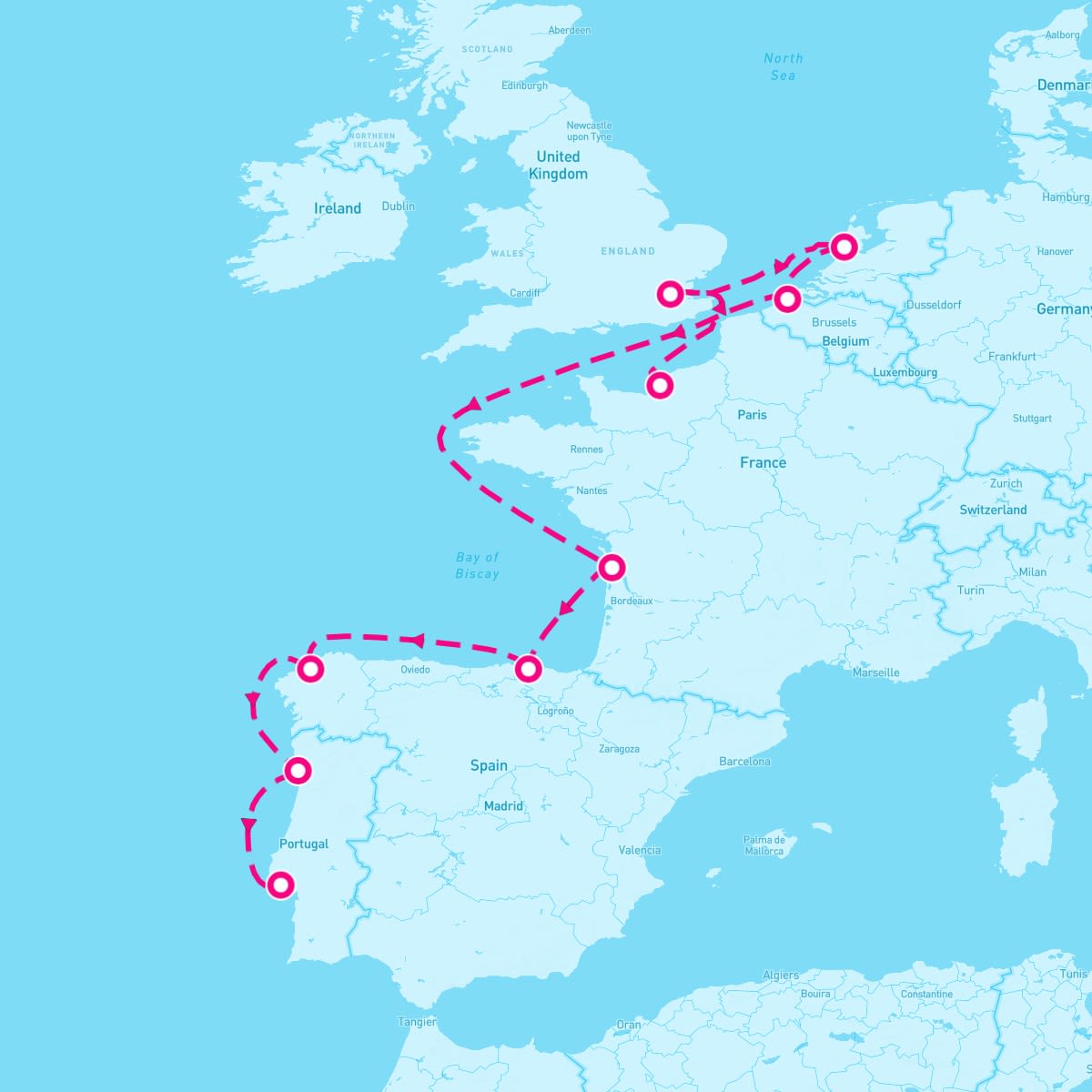 Norwegian Dawn itinerary map for October 12, 2025 (9 nights)