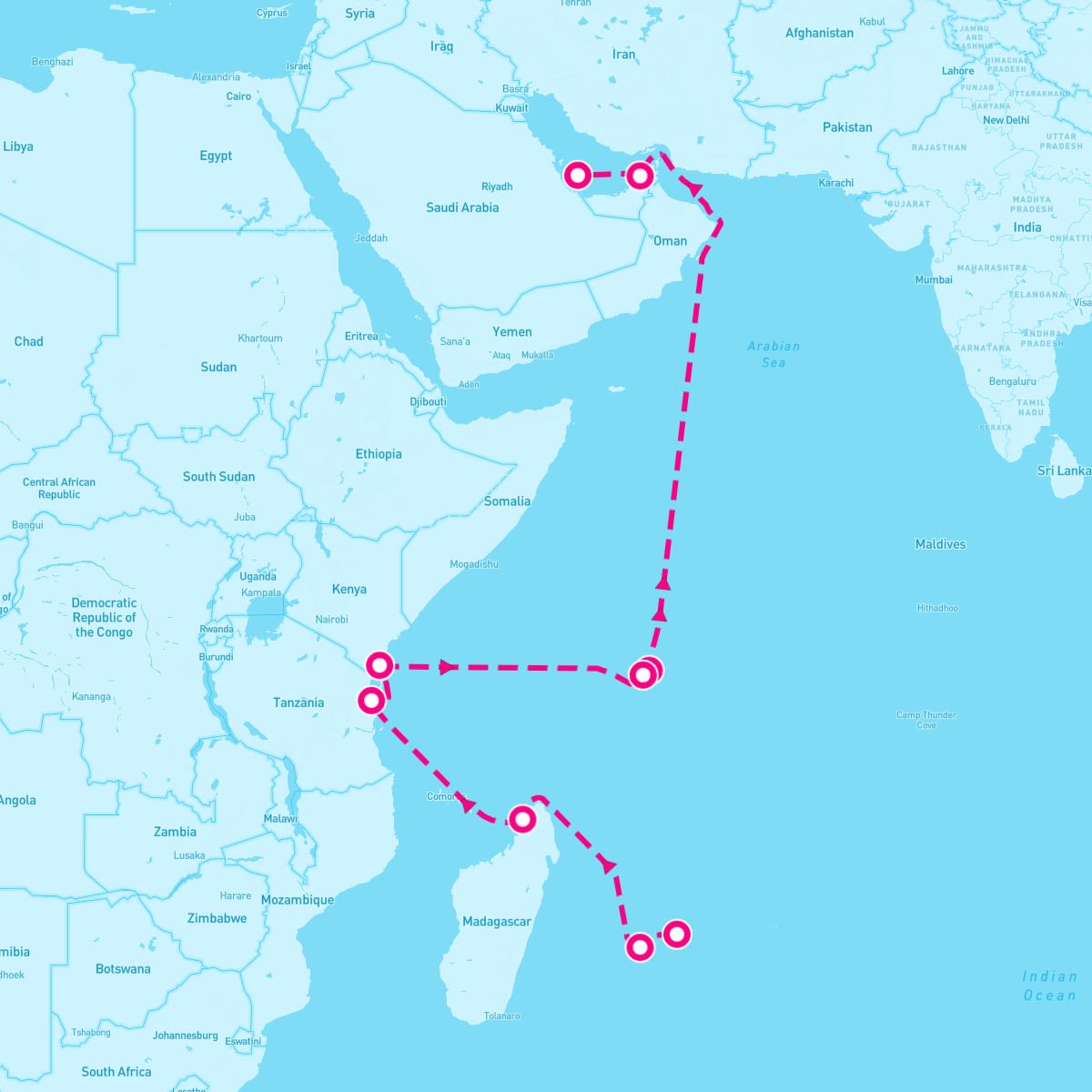 Norwegian Dawn itinerary map for December 5, 2025 (16 nights)