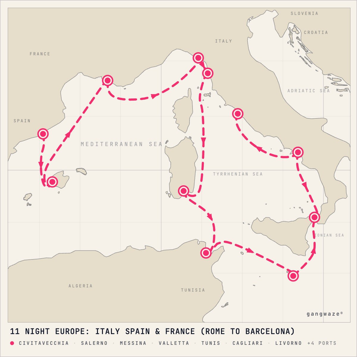 Norwegian Dawn itinerary map for August 12, 2028 (11 nights)