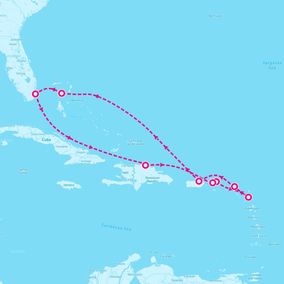 Norwegian Encore itinerary map for January 14, 2024