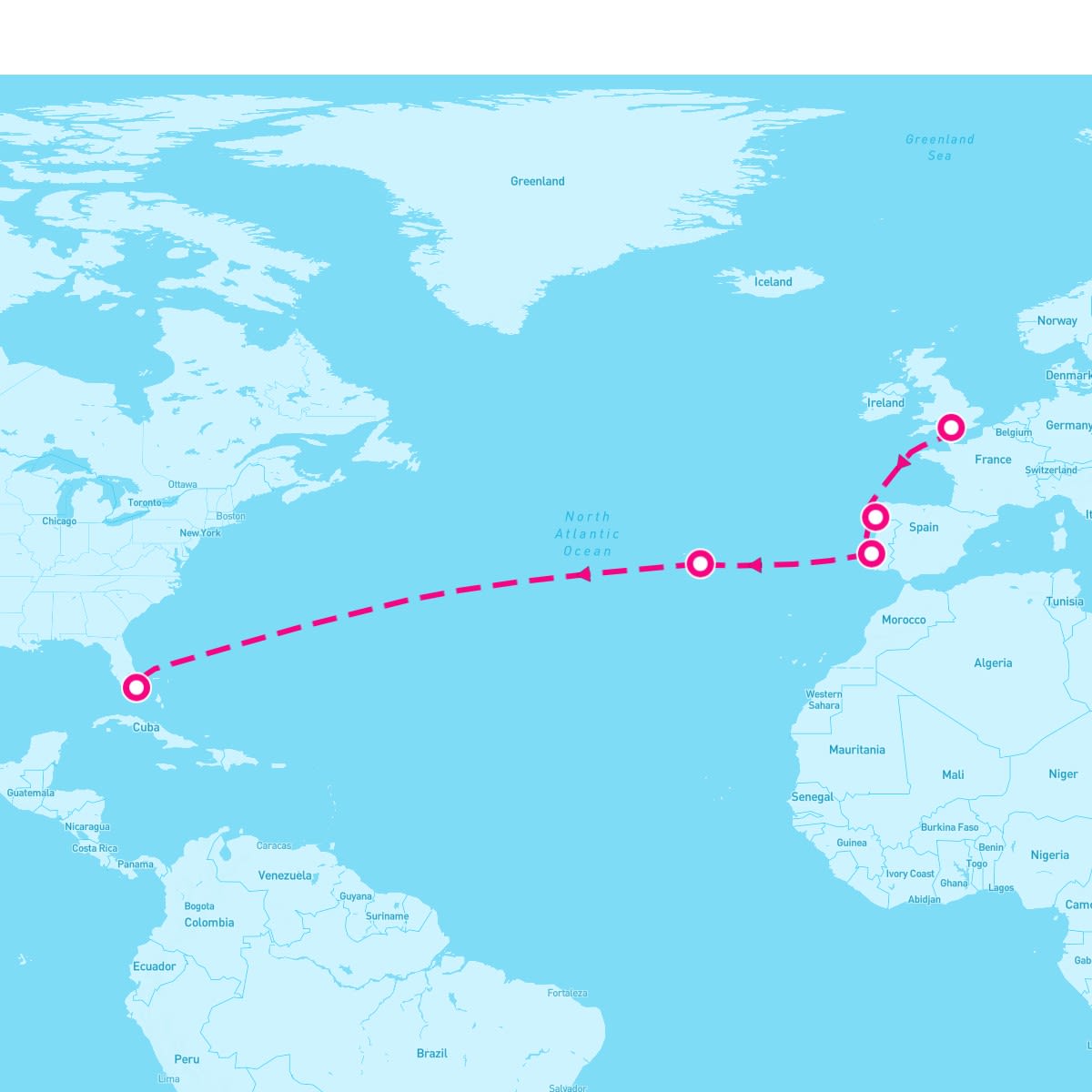 Norwegian Encore itinerary map for December 3, 2024 (12 nights)