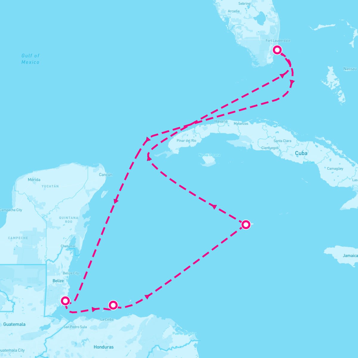 Norwegian Encore itinerary map for November 29, 2025 (7 nights)