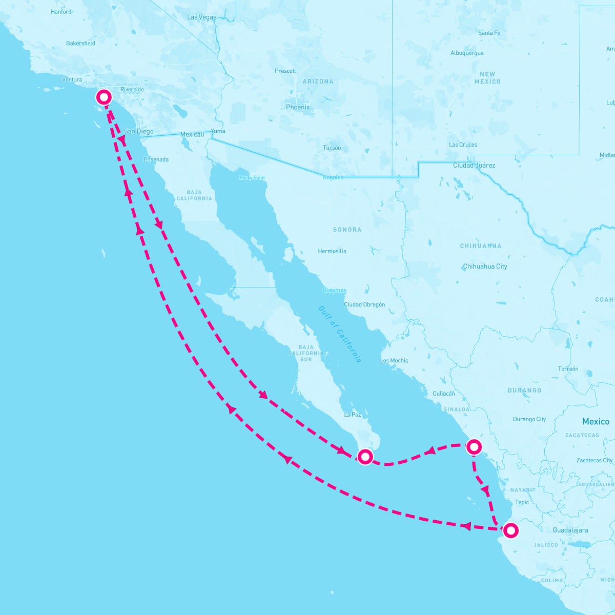 Norwegian Encore itinerary map for December 5, 2027