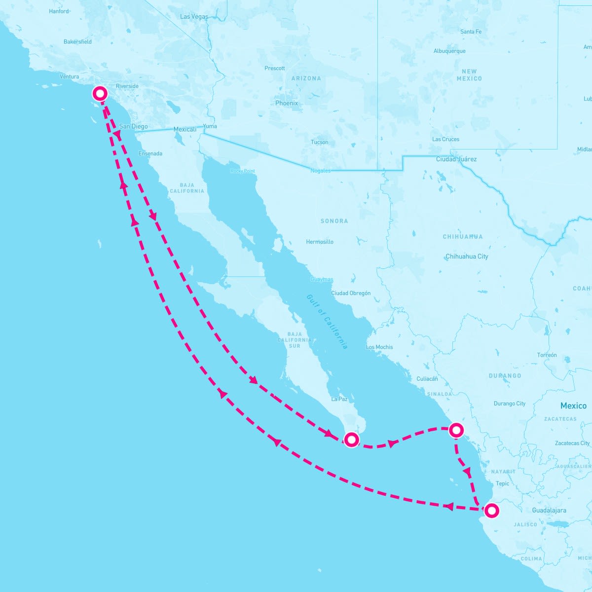 Norwegian Encore itinerary map for February 6, 2028