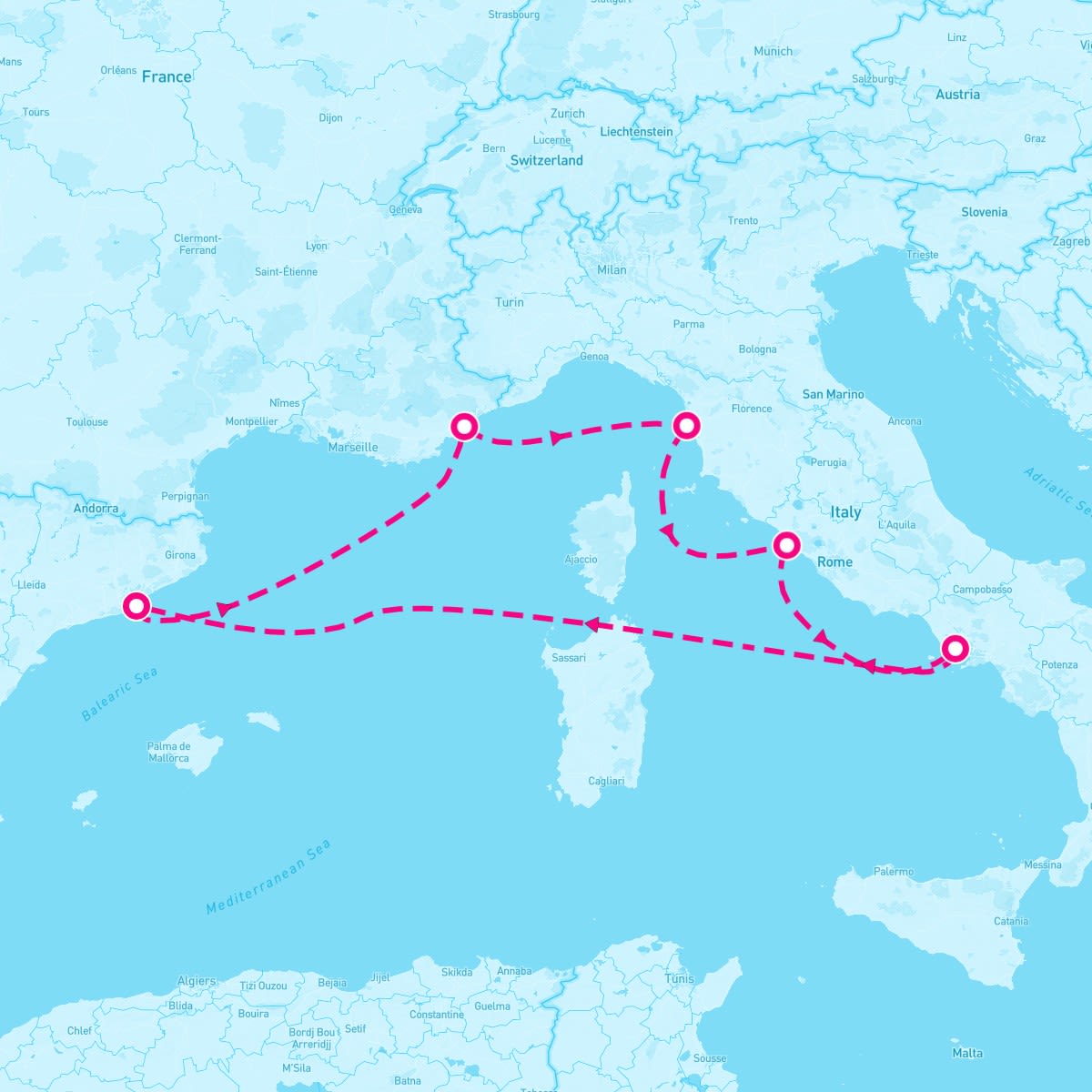 Norwegian Epic itinerary map for May 8, 2025 (6 nights)