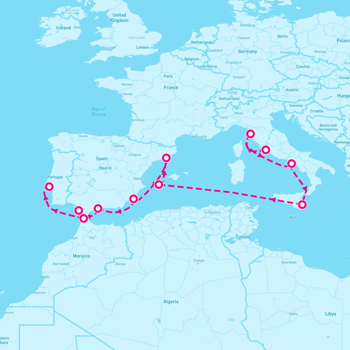 Norwegian Epic itinerary map for November 1, 2025 (12 nights)