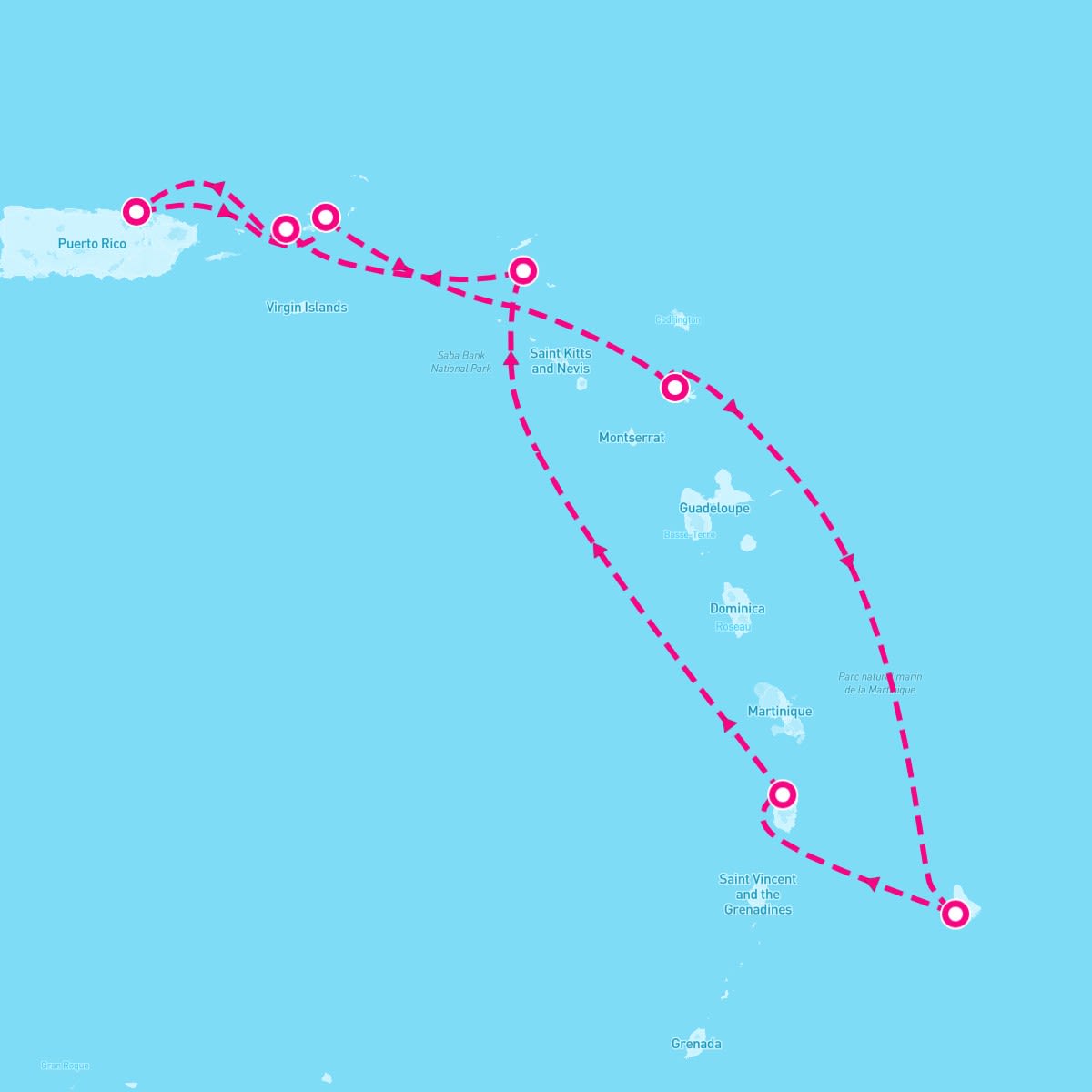 Norwegian Epic itinerary map for December 7, 2025 (7 nights)