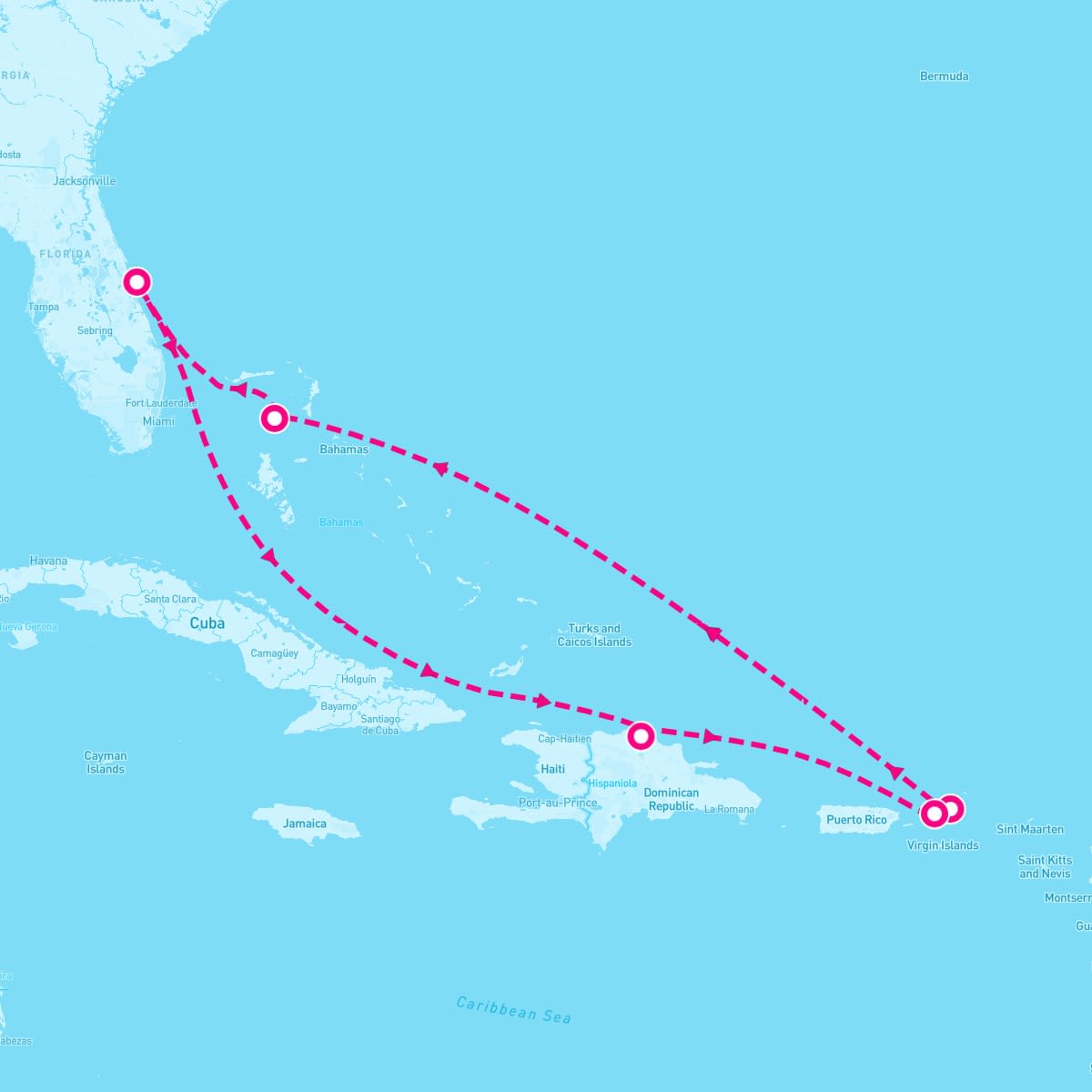 Norwegian Epic itinerary map for December 24, 2027