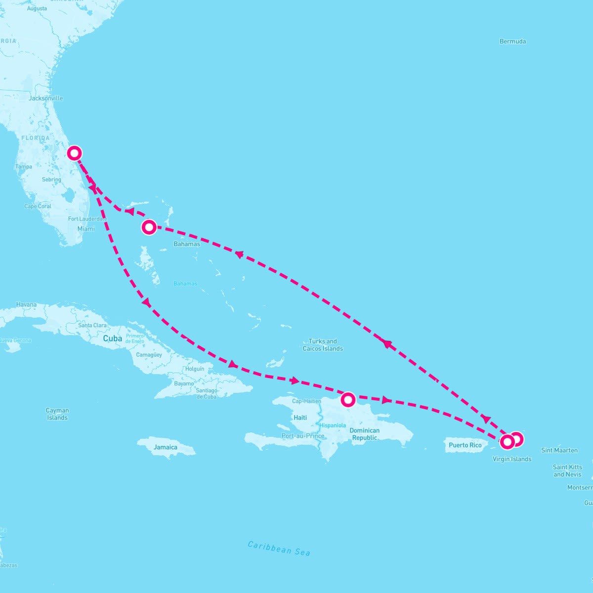 Norwegian Escape itinerary map for January 6, 2024 (7 nights)
