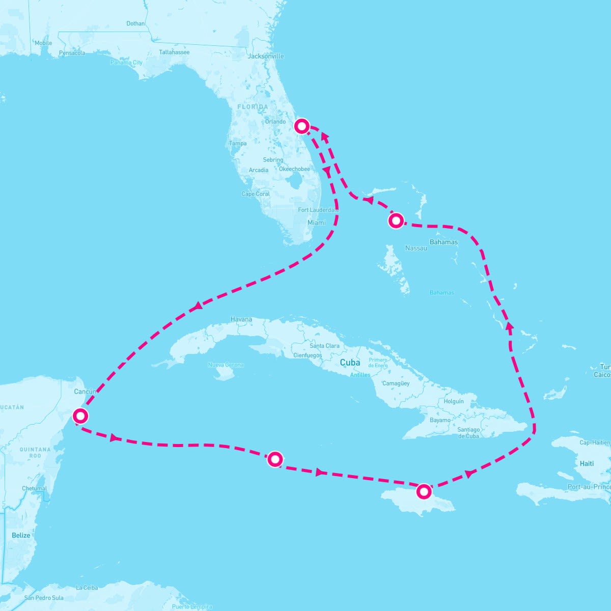 Norwegian Escape itinerary map for January 13, 2024 (7 nights)