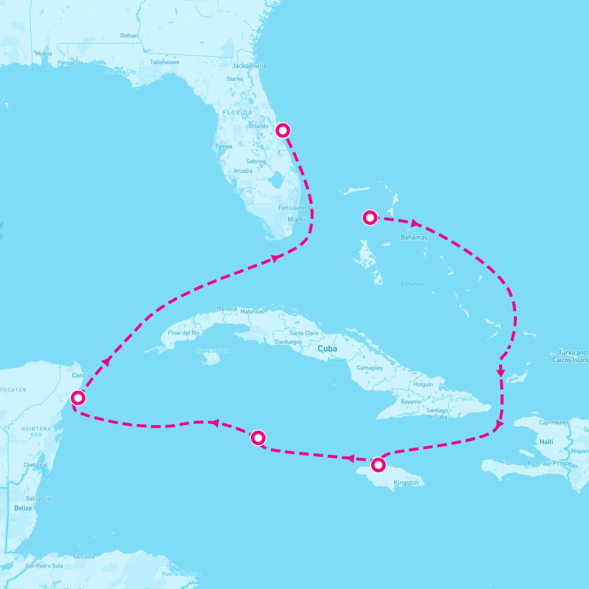 Norwegian Escape itinerary map for January 27, 2024 (7 nights)