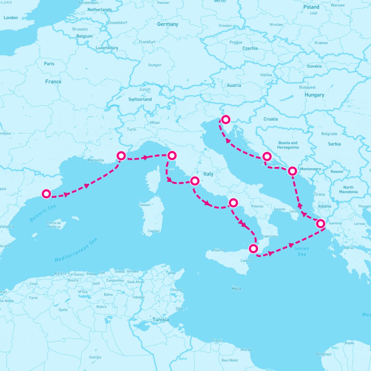 Norwegian Escape itinerary map for June 23, 2024 (10 nights)