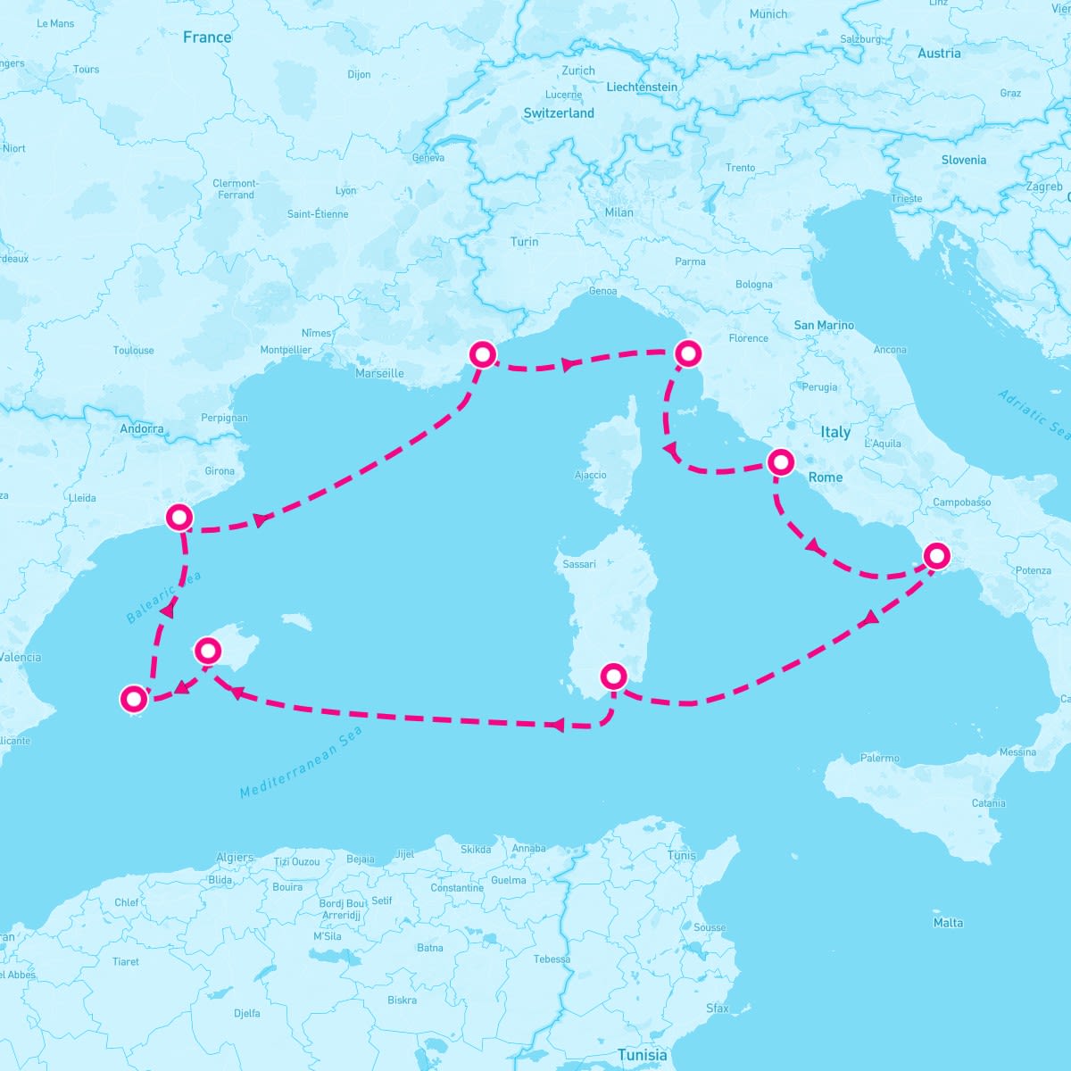 Norwegian Escape itinerary map for August 6, 2024 (9 nights)