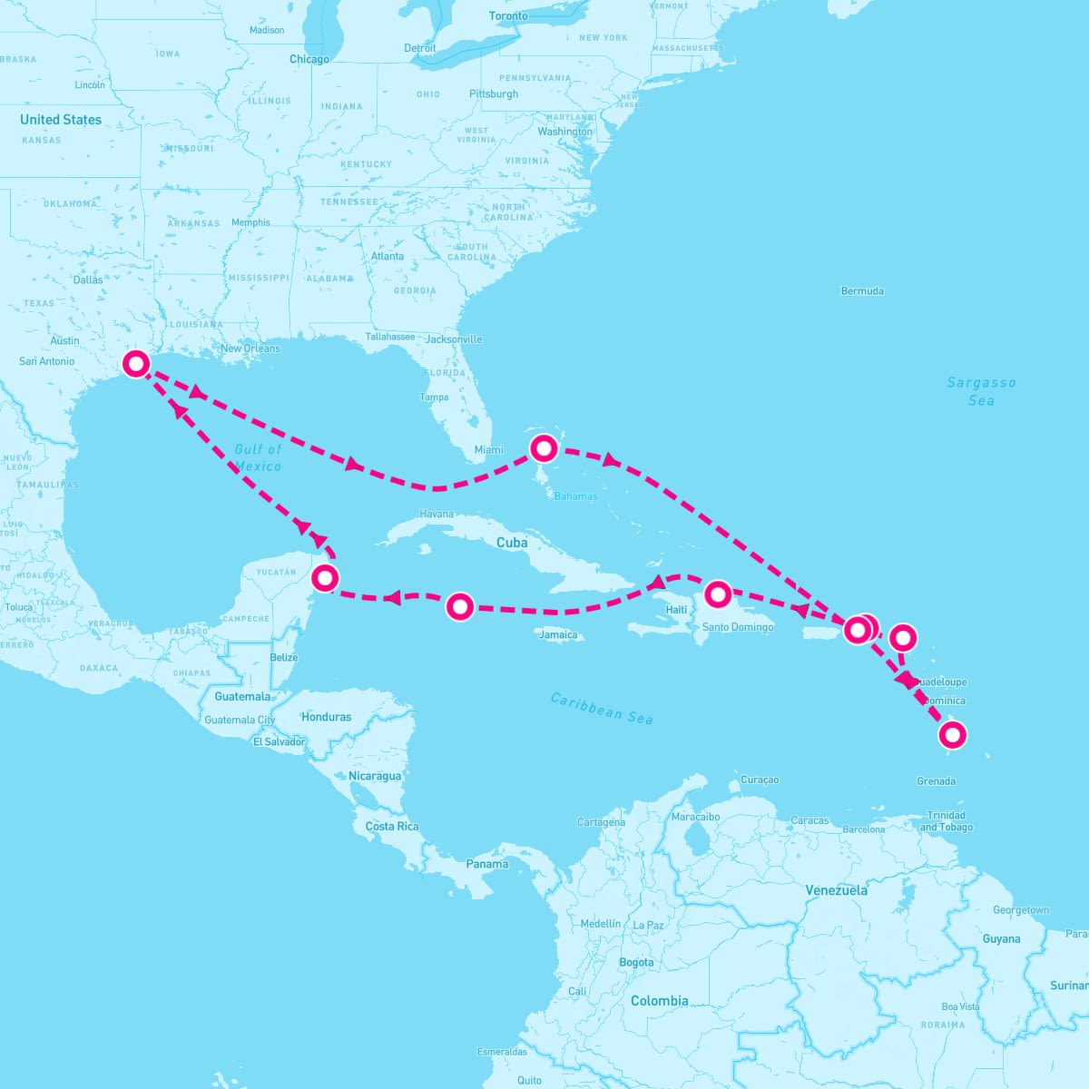 Norwegian Escape itinerary map for January 31, 2025 (14 nights)